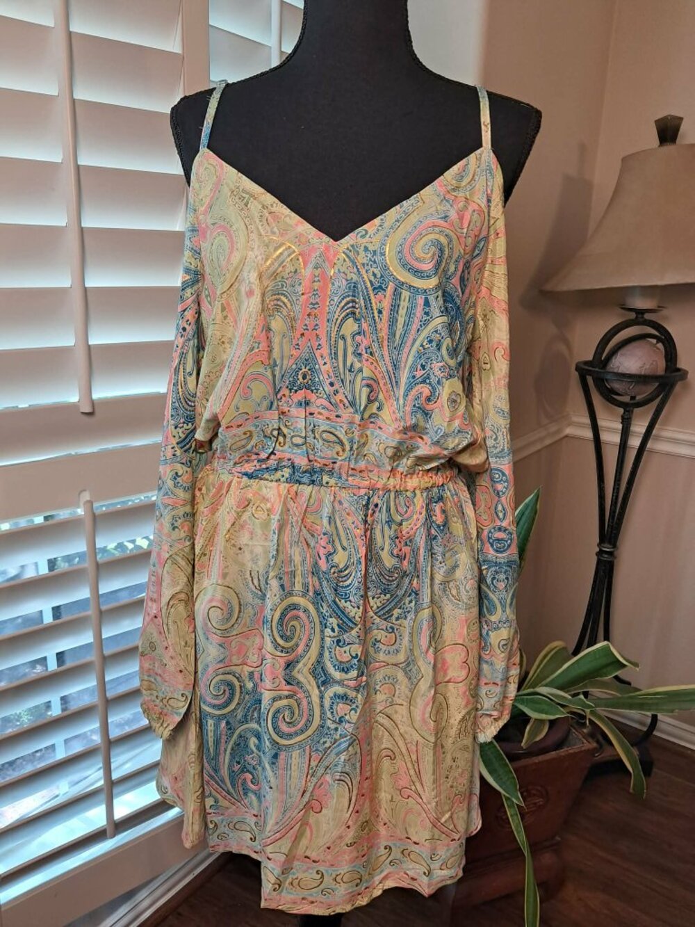 Paisley Gold Multicolor Boho Dress One Size - Picture 3 of 12